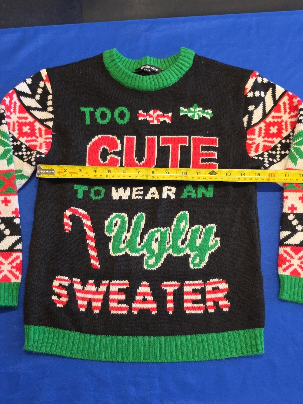Amazon Kids Black Holiday Sweater with Red, Green & White Knit